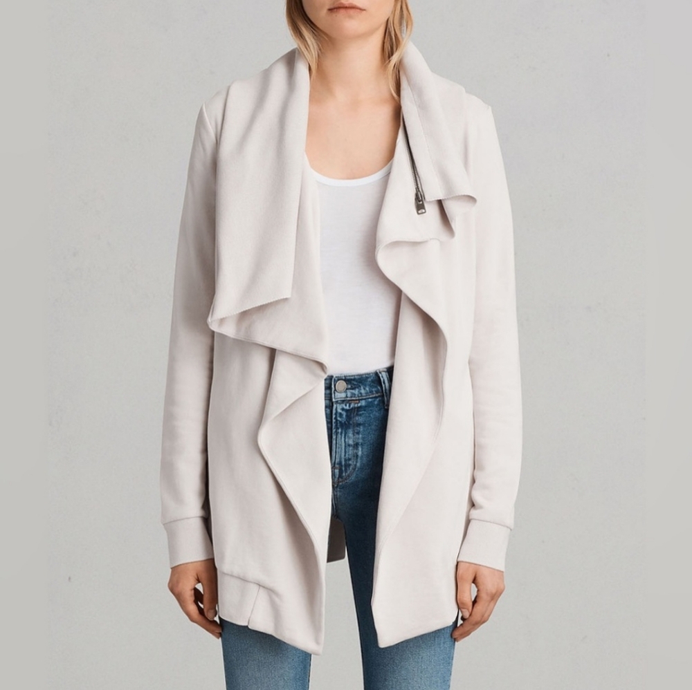 AllSaints Dahlia Cardigan Modal Zip Oversized Convertible Collar Nude Womens XS